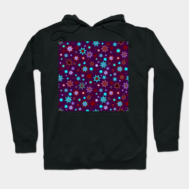 Stars3 Red Mauve Cyan Brown Purple on Dark Purple Repeat 5748 Hoodie by ArtticArlo